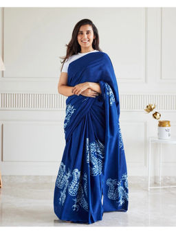 Rihaa - Dragon Indigo Bagru Saree with Unstitched Blouse