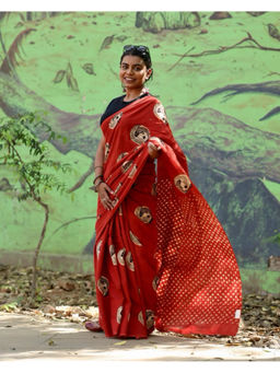 Rihaa - Koi Red Ajrakh Saree with Unstitched Blouse