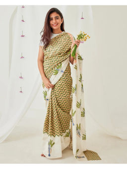 Rihaa - Leheriya Beige Palm Chanderi Saree with Unstitched Blouse