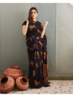 Rihaa - Sherni Black Bagru Saree with Unstitched Blouse