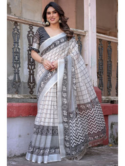 SGF11 - Black Women Cotton Linen Saree with Unstitched Blouse