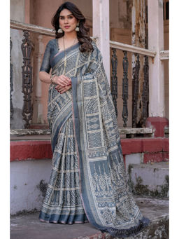 SGF11 - Grey Women Cotton Linen Saree with Unstitched Blouse
