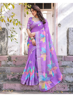 SGF11 - Lavender Women Cotton Linen Saree with Unstitched Blouse