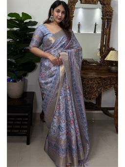 SGF11 - Lavender Women Cotton Linen Saree with Unstitched Blouse