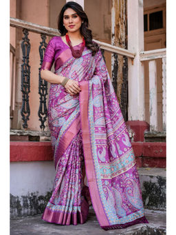 SGF11 - Purple Women Cotton Linen Saree with Unstitched Blouse