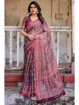 SGF11 - Wine Women Cotton Linen Saree with Unstitched Blouse