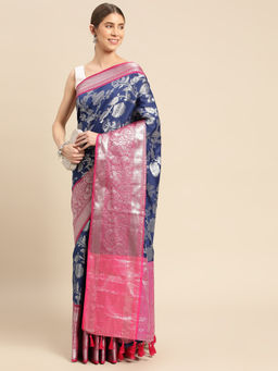 SGF11 - Blue Women Kanjivaram Soft Silk Saree with Unstitched Blouse