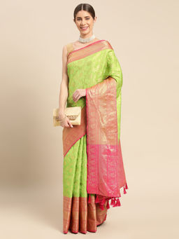 SGF11 - Light Green Women Kanjivaram Soft Silk Saree with Unstitched Blouse