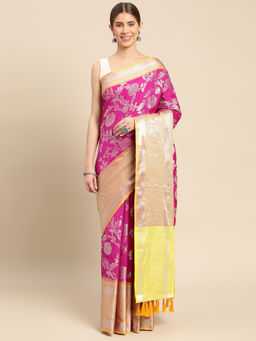 SGF11 - Pink Women Kanjivaram Soft Silk Saree with Unstitched Blouse