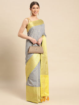 SGF11 - Grey Women Kanjivaram Soft Silk Saree with Unstitched Blouse