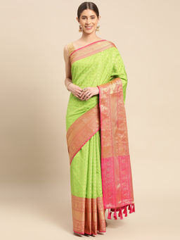 SGF11 - Light Green Women Kanjivaram Soft Silk Saree with Unstitched Blouse