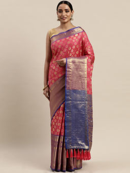 SGF11 - Pink Women Kanjivaram Soft Silk Saree with Unstitched Blouse