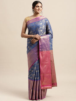 SGF11 - Blue Women Kanjivaram Soft Silk Saree with Unstitched Blouse