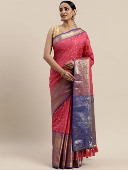 SGF11 - Pink Women Kanjivaram Soft Silk Saree with Unstitched Blouse
