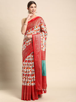 SGF11 - Red Women Chanderi Silk Printed Patola Saree with Unstitched Blouse