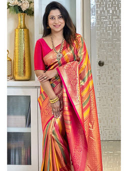 SGF11 - Red Women Kanjivaram Soft Silk Saree with Unstitched Blouse