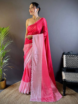 SGF11 - Light Dark Pink Women Chiffon Silk Swarochi Work Saree with Unstitched Blouse