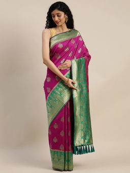 SGF11 - Dark Pink Women Kanjivaram Soft Silk Saree with Unstitched Blouse