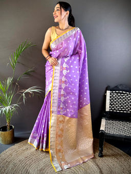 SGF11 - Lavender Women Cotton Linen Soft Silk Saree with Unstitched Blouse