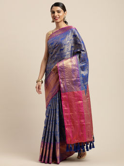 SGF11 - Blue Women Kanjivaram Soft Silk Saree with Unstitched Blouse