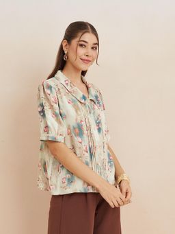 Latin Quarters - Women Multi-Color Floral Printed Half Sleeves Casual Shirt