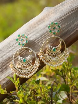 Adwitiya - Gold-Plated Stone-Studded Pearl-Tassel Chandbali Earrings