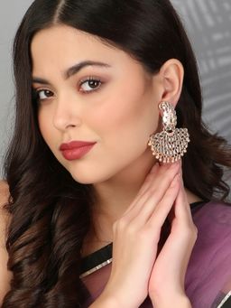 Adwitiya - Rose Gold Plated Mirror Studded Rose Gold Pearl Chandbalis