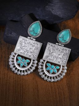 Adwitiya - Oxidised Blue Stone-Studded Pearl-Beaded Earrings