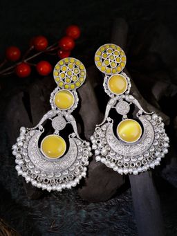 Adwitiya - Oxidised Yellow Stone-Studded Pearl-Beaded Chandbalis