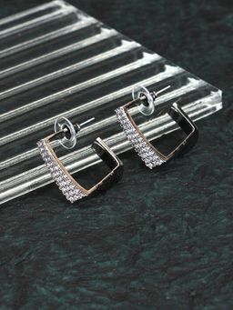 Adwitiya - Women Silver Plated Stone Studded Square Half Hoop Earrings