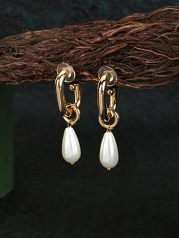 Adwitiya - Women Gold Plated Pearl Tassel Square Drop Earrings