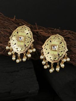 Adwitiya - Gold-Plated Stone-Studded Pearl-Beaded Earrings