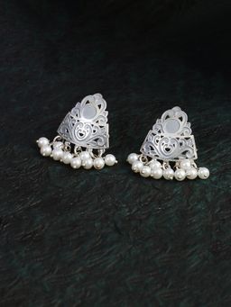 Adwitiya - Silver Plated Pearl-Beaded Handcrafted Earrings