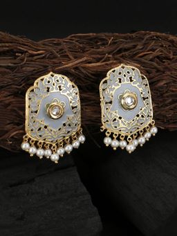 Adwitiya - Gold-Plated Stone-Studded Pearl-Beaded Earrings