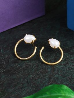 Adwitiya - Gold-Plated White Stone-Studded Hoop Earrings