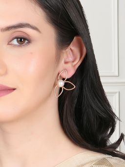 Adwitiya - Gold Plated White Leaf Design Handcrafted Earrings