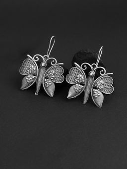 Adwitiya - Silver-Plated Butterfly Shape Earrings