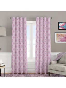 At Home by Nilkamal - Arias Luxuria Jacquard Leaf Long Door Curtains Onion (Set of 2)