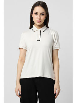Van Heusen - Women White Solid Polo Neck T-Shirt
