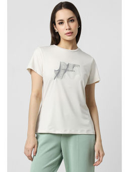 Van Heusen - Women White Print Round Neck T-Shirt