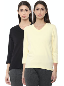 Van Heusen - Women Multi-Color Solid Casual V-Neck T-Shirt (Pack of 2)
