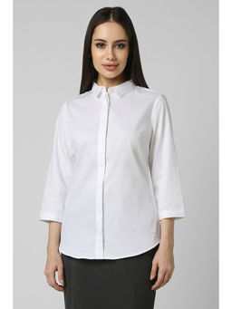 Van Heusen - Women White Textured Three Fourth Sleeves Formal Shirt