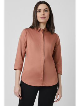 Van Heusen - Women Rust Solid Three Fourth Sleeves Formal Shirt