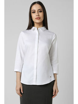 Van Heusen - Women White Solid Three Fourth Sleeves Formal Shirt