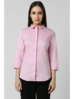 Van Heusen - Women Pink Solid Three Fourth Sleeves Formal Shirt