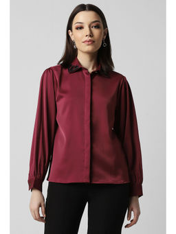 Van Heusen - Women Maroon Solid Long Sleeves Casual Shirt