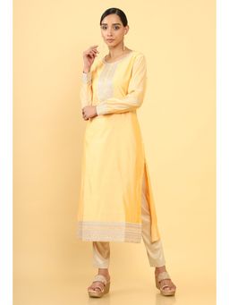 Soch - Women Yellow Chanderi Embroidered Kurta