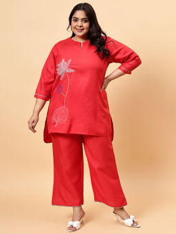 Bani Women - Embroidered Round-Neck Tunic with Flared Pants Co-Ord (Set of 2)