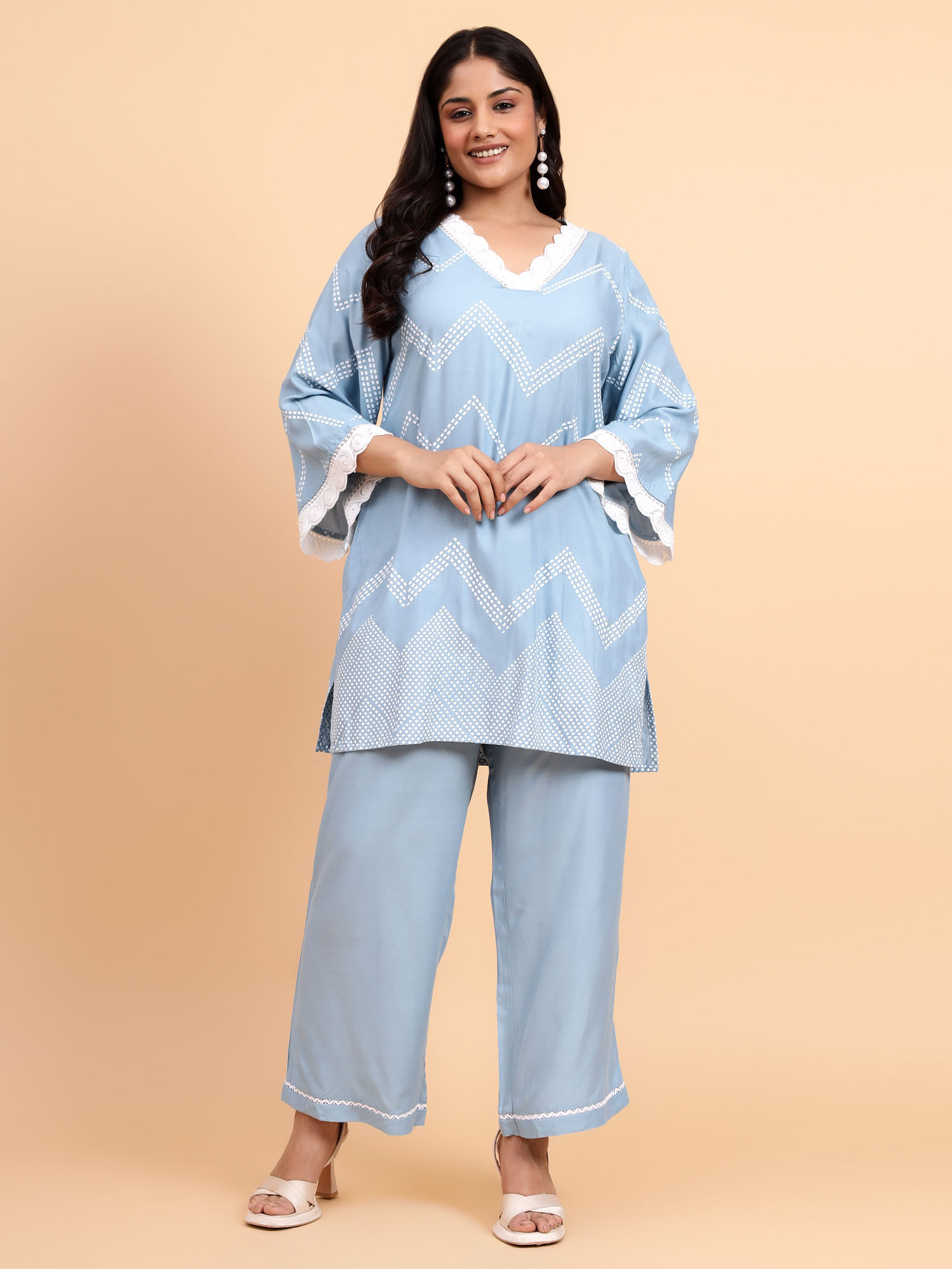 Plus Size Geometric Printed Lace Detail Co-Ord (Set of 2)-image-20