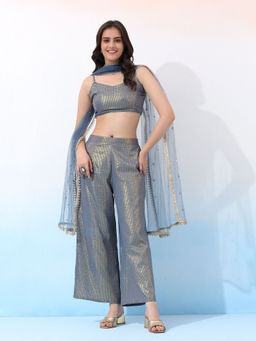 Bani Women - Grey V-Neck Lace Detail Co-Ord (Set of 3)